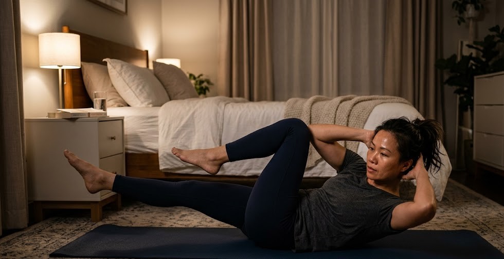 7 bài tập trước khi ngủ giúp phụ nữ 40+ giảm mỡ bụng- Ảnh 4.