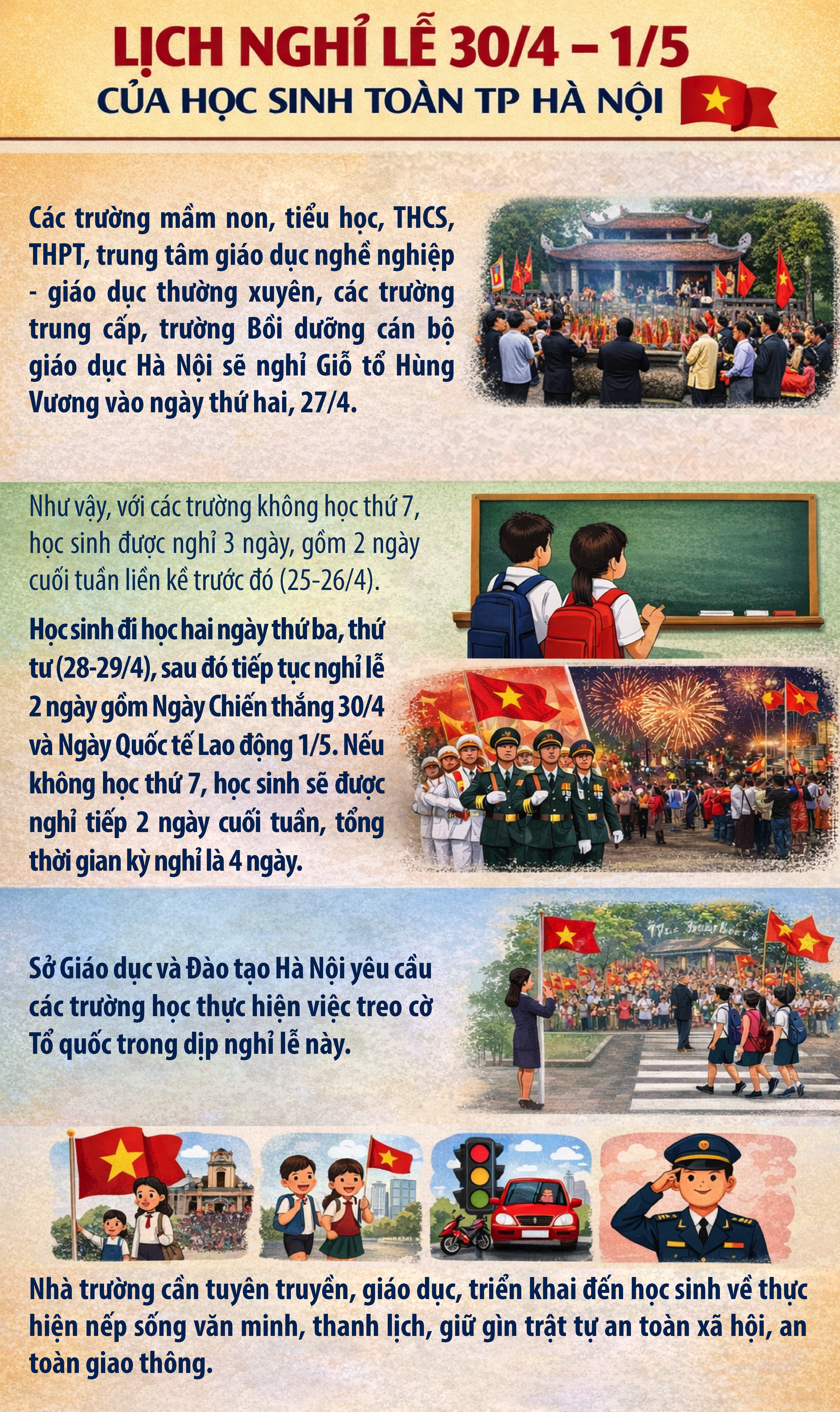 Lịch nghỉ lễ 30/4-1/5 của học sinh toàn thành phố Hà Nội- Ảnh 1.