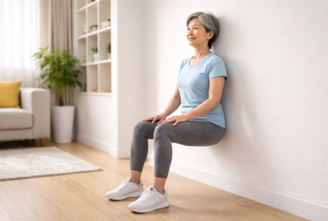 ngồi xổm dựa tường