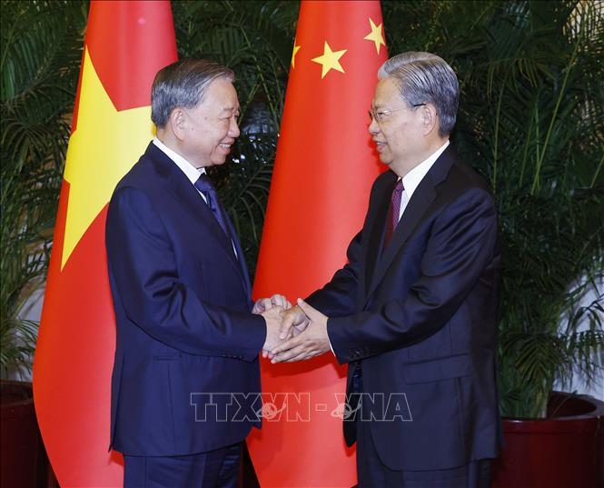 Tổng Bí thư, Chủ tịch nước Tô Lâm hội kiến Ủy viên trưởng Nhân đại toàn quốc Trung Quốc - Ảnh 1.