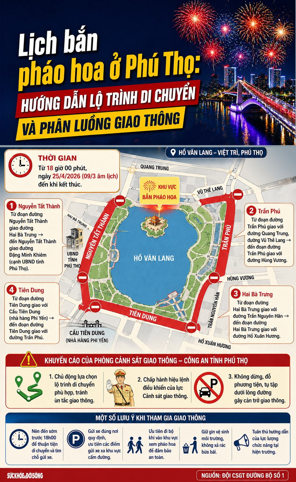 Lịch bắn pháo hoa ở Phú Thọ: Hướng dẫn lộ trình di chuyển và phân luồng giao thông- Ảnh 1.