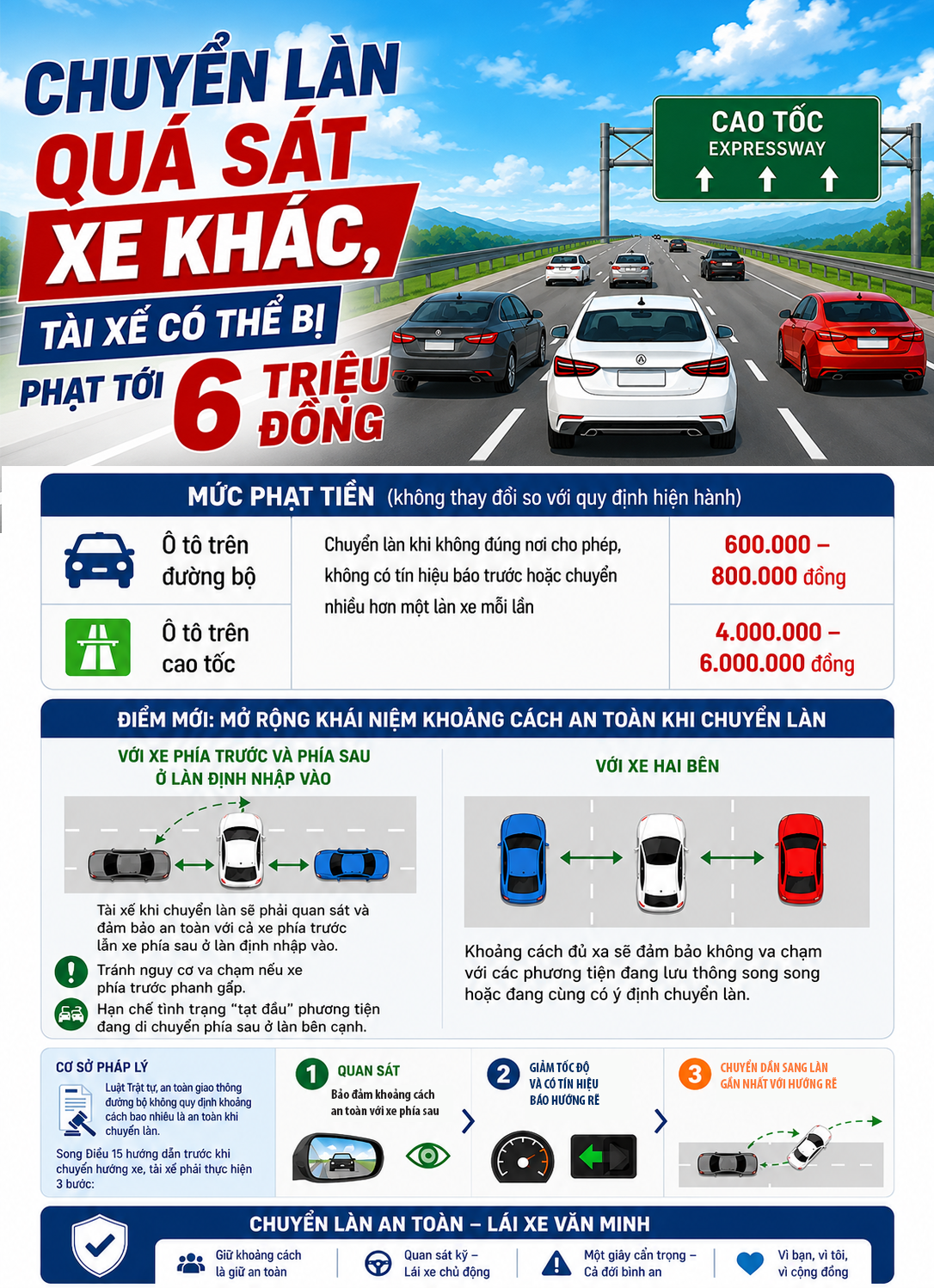 Chuyển làn quá sát xe khác, tài xế có thể bị phạt tới 6 triệu đồng- Ảnh 1. Chuyển làn quá sát xe khác, tài xế có thể bị phạt tới 6 triệu đồng- Ảnh 1.