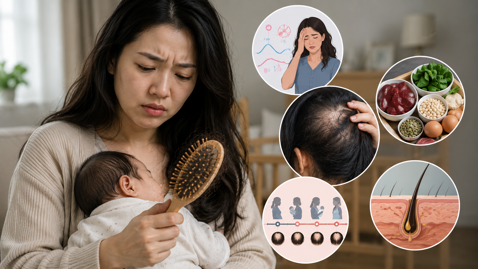 Rụng tóc sau sinh kéo dài: Khi nào không còn bình thường?- Ảnh 1. Rụng tóc sau sinh kéo dài: Khi nào không còn bình thường?- Ảnh 1.