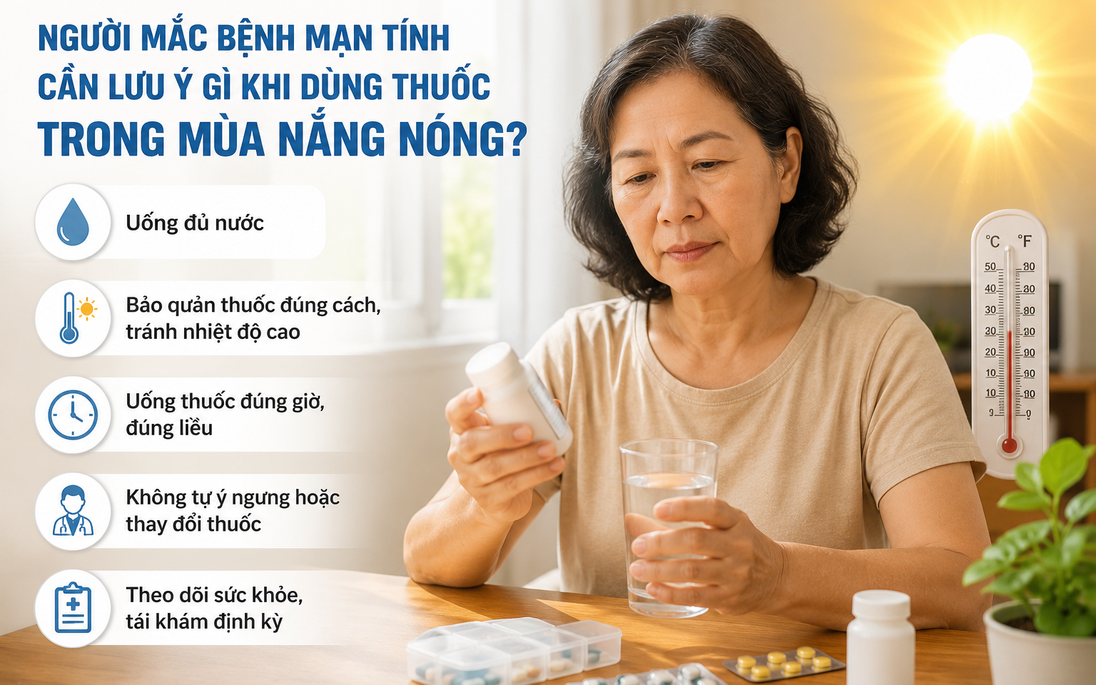 Nắng nóng có thể làm tăng nguy cơ tác dụng phụ thuốc ở người bệnh mạn tính