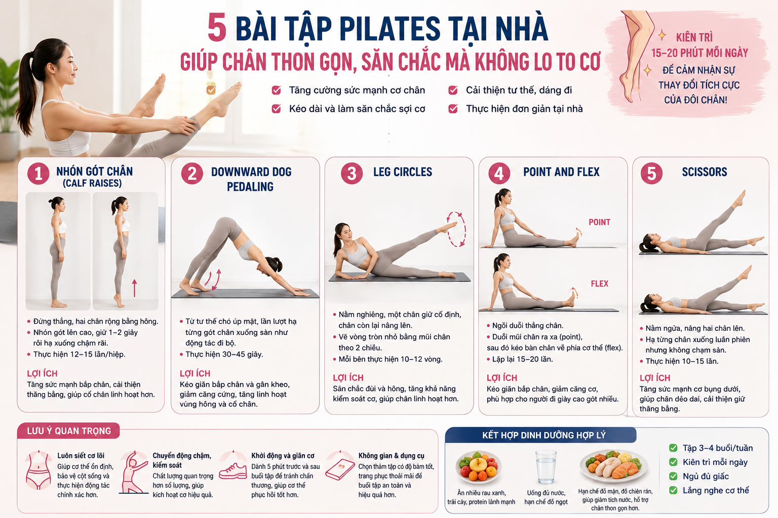 5 bài tập Pilates tại nhà giúp chân săn chắc mà không lo to cơ- Ảnh 1.